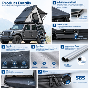 Tienda de techo 4x4 impermeable para Jeep Gladiator: apertura lateral, rápida instalación, ideal para off-road y camping. - Product Image 4