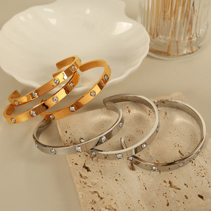 <b>Cuff</b> <b>Bracelet</b> Gold With Diamond Accents Bezel Setting Unisex Jewelry Gift - Product Image 2