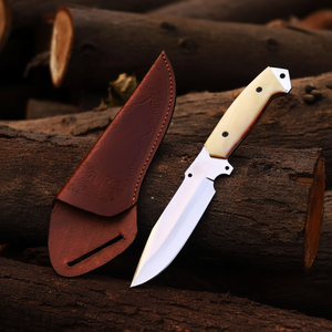 Cuchillo de caza de hoja fija de acero J2 hecho a mano más vendido, mango de hueso de camello, cuchillo de caza para acampar al aire libre - Product Image 1