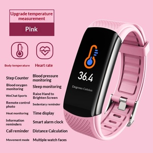 Bracelet intelligent avec surveillance de la température corporelle, de la fréquence cardiaque, de la pression artérielle, du sommeil, de l'oxygène sanguin, écran TFT, bracelet en silicone et métal C6T - Product Image 3