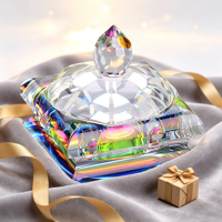 Boîte à bijoux en verre dichroïque à facettes en cristal K9 arc-en-ciel avec couvercle pour ranger bagues et boucles d'oreilles, décoration d'intérieur, cadeau de mariage