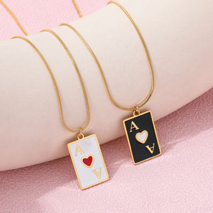 Joolim الأسود و الأبيض القلب قلادة قلادة قلادة من الفولاذ المقاوم للصدأ والمجوهرات بالجملة قطرة الشحن - Product Image 5