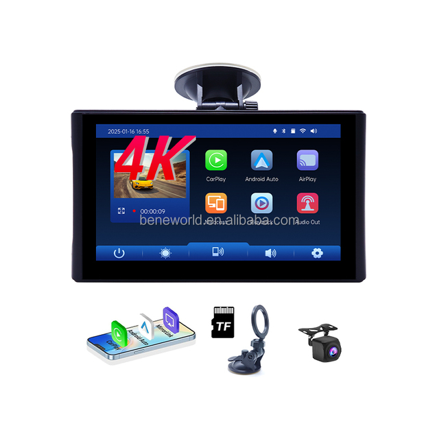 4K Portable Carplay Android Auto Touch Screen IPS Display Screen 4K+1080P DVR 256GB TF Card Multi-media Player DVD