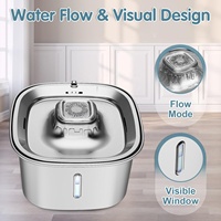 Fontaine à eau carrée solide en acier inoxydable pour chiens et chats de grande taille, distributeur d'eau automatique 3L avec indicateur de niveau, bol intérieur