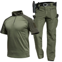 Ensemble T-shirt et pantalon camouflage imperméable pour homme, manches courtes, coton, style américain, équipement d'entraînement en plein air, vêtements tactiques