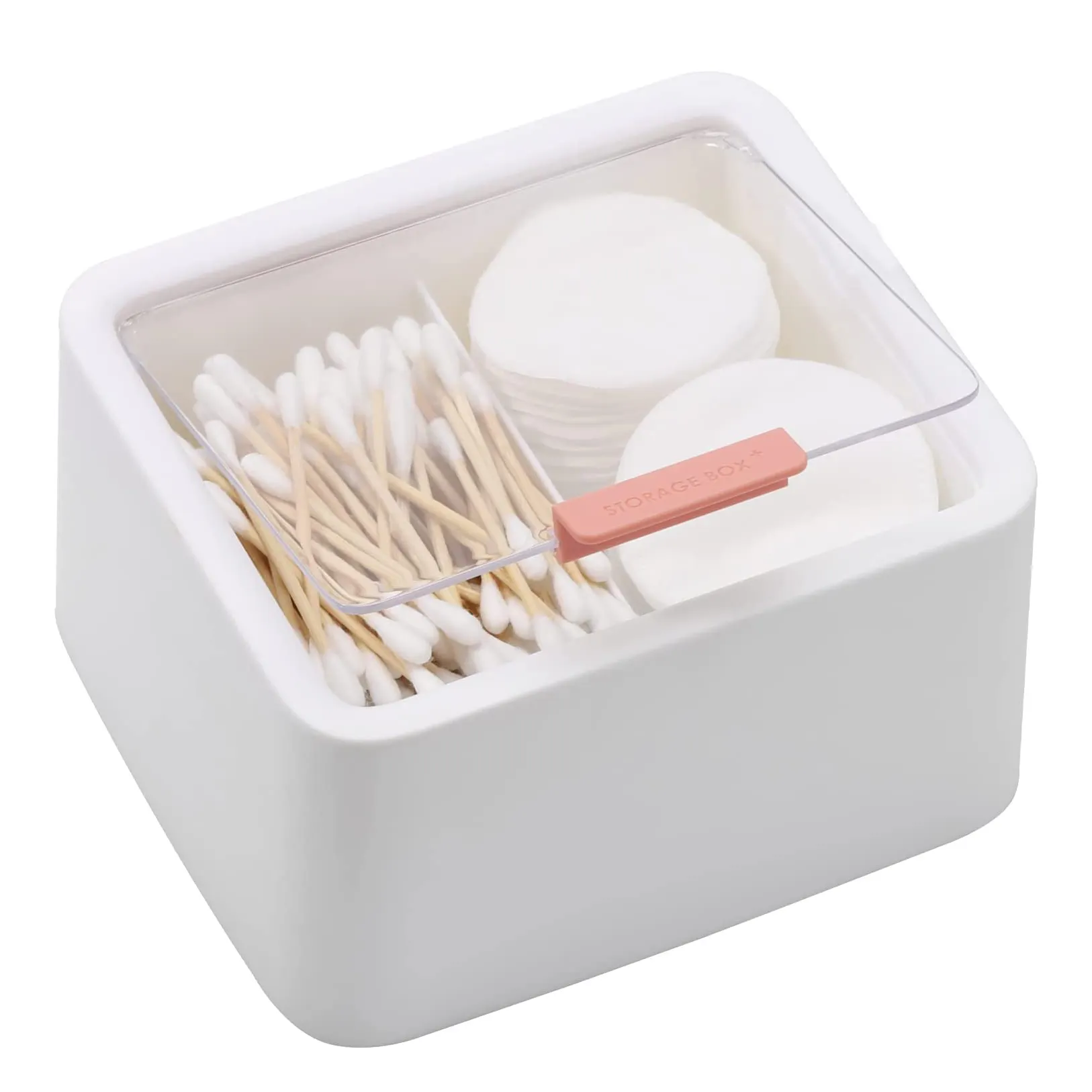 2 Slot Cotton Swab Ball Qtip Holder Jar Plastic Container Dispenser Box with Hinged Lid for Bathroom Home Storage Organizer