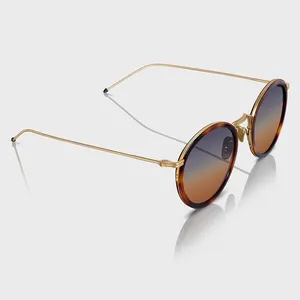 Yeetian High End degrade Lens lüks marka erkekler altın yarım jant özelleştirme yuvarlak Metal güneş gözlüğü