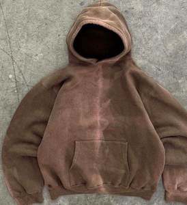 Sweat à capuche vintage gris rétro personnalisé en molleton bouclette 100 % coton épais 400 g/m² pour homme, effet délavé soleil et délavé à l'acide - Product Image 5