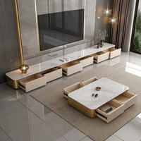 Ensemble de meubles modernes de luxe avec table basse et meuble TV en bois à plateau en marbre, console extensible pour salon et chambre, vitrine flottante