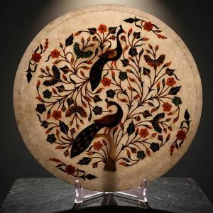 Round Handmade Onyx Inlaid Animal Style Peacock Floral Decorative Stone Craft Panel Wall Hanging <b>Home</b> Decor - Product Image 3