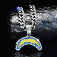 Kalung Hip Hop Aksesoris Pesta Rantai Bambu Berbahan Zirkon Buatan Laboratorium, Desain Tim NFL Los Angeles Lightning, Model Lintas Batas
