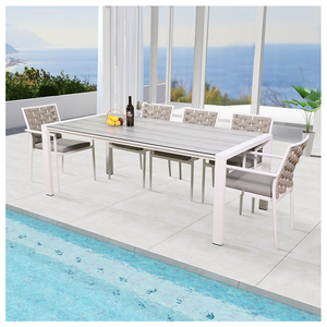 Usine de meubles de jardin Foshan, ensembles de meubles de salle à manger de luxe en <span class=keywords><strong>aluminium</strong></span> pour cour, <span class=keywords><strong>table</strong></span> de salle à manger extérieure pour <span class=keywords><strong>10</strong></span> <span class=keywords><strong>personnes</strong></span>, chaises - Product Image 2