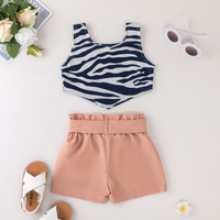 Ensembles de Vêtements d'Été 2026 pour Filles – Tenues Décontractées 2 Pièces Tendance : Gilet Imprimé Rayures Zébrées Sans Manches et Short Uni – Ensemble Fille Enfant
