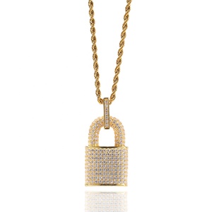Colgante de <span class=keywords><strong>cadena</strong></span> de tenis para <span class=keywords><strong>hombre</strong></span>, joyería de latón, chapado en oro de 18K, Micro pavé de CZ, <span class=keywords><strong>candado</strong></span> de bloqueo de diamante, <span class=keywords><strong>collar</strong></span> de hip hop - Product Image 2