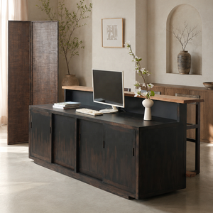 <span class=keywords><strong>Comptoir</strong></span> de réception en <span class=keywords><strong>bois</strong></span> massif de style Wabi Sabi, <span class=keywords><strong>comptoir</strong></span> de caisse moderne pour bureau et salon - Product Image 2