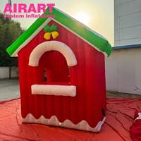 Maison de Noël gonflable personnalisée avec toit vert et murs rouges, abri gonflable du Père Noël, maison de vacances avec arche traversable