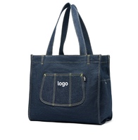 Tas Belanja Lipat Bahu Harian Tahan Lama, Dapat Dicuci, Motif Huruf Kain Denim Vintage Kualitas Tinggi dengan Kantong