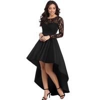 Vente en gros de robes en dentelle à manches longues haut bas queue d'hirondelle robes de bal en dentelle à la mode pour femmes robe de soirée sexy de couleur unie