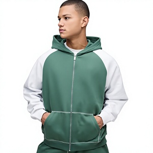mens green and <b>white</b> colorblock tracksuit full zip hoodie and jogger pants <b>set</b> casual fleece activewear winter two piece <b>gym</b> out - Product Image 5