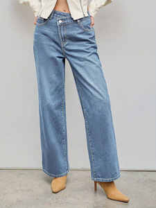 Jeans de Mezclilla para <span class=keywords><strong>Mujer</strong></span>, Cintura Alta, Corte Holgado, Pierna Recta, de Secado Rápido, para Primavera - Product Image 4