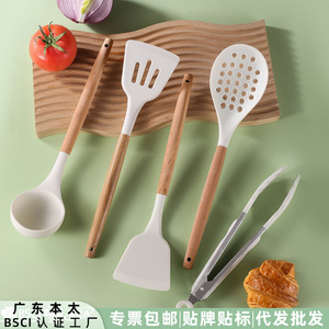 White Wooden Handle Silicone Spatula Set 5 Piece Non Stick Cooking Utensils Heat Resistant Kitchen Tools - Product Image 5