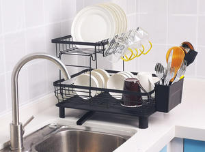 ชั้นวางจานโลหะสองชั้นสำหรับวางตะเกียบชามในครัว2ชั้นเหนืออ่างล้างจาน - Product Image 6