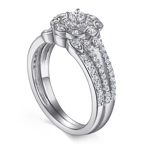 925 Sterling <b>Silver</b> Women's Fine Quality Flower Design <b>Ring</b> <b>Set</b> Rhodium Plating for Bride Engagement and Wedding Party - Product Image 3