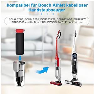 BCH6L2560 Vacuum <b>Filter</b> Cartridge 18.5cm x 7.5cm High Efficiency For Bosch BCH65 754176 754175 Home Use - Product Image 5