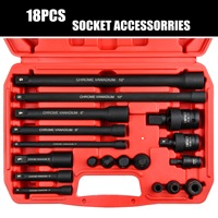 Juego de 18 piezas de herramientas de extensión para llaves de impacto, junta universal giratoria, adaptador de llave de vaso profundo de 1/4", 3/8", 1/2", barra de extensión