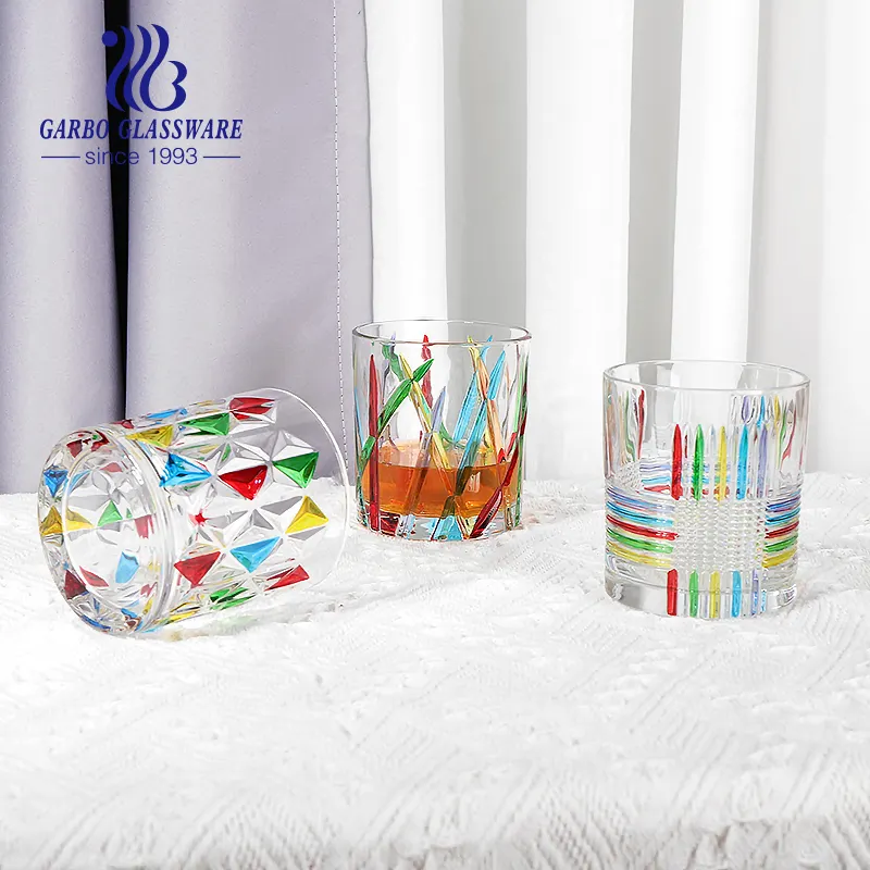 Vaso de whisky grabado con pintura a mano artística recién desarrollada de 11oz, vaso de cristal colorido, vaso de cristal Vintage, vaso de cristal para whisky