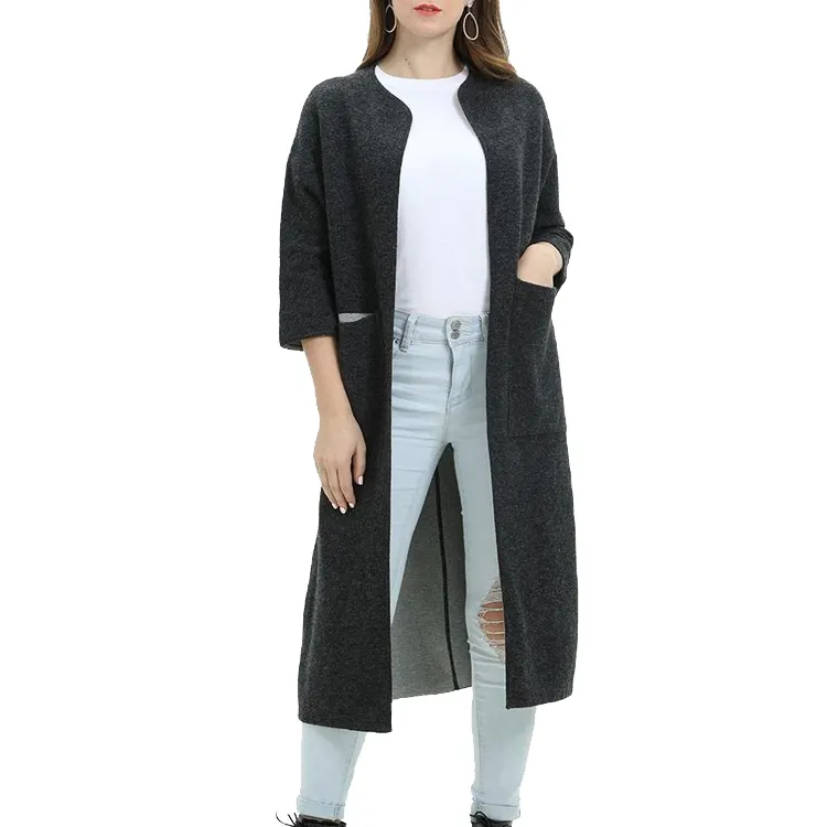 Custom Design Women Long Style Cardigan Sweater Coat Fashion Casual Ladies Long Sleeve Knit Sweater Coat