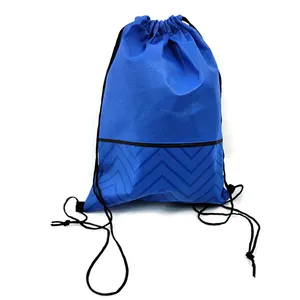 Custom Logo Nylon Draw String Bag Full Color Cinch Backpack Recycled Waterproof 210D Polyester Drawstring Bag With Zipper Pocket