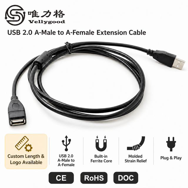 Factory Price 1.5M Super Speed USB Extension Cable Black PVC Jacket with Braid Shielding for Mobile Phone Charger & Computer Use