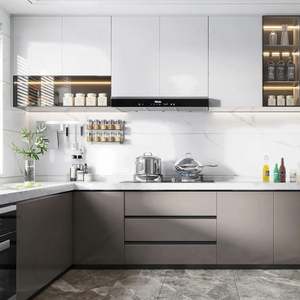 Modern Minimalistic Style Designs Small Complete Custom Home <b>Furniture</b> L Shaped Melamine Unit Cabinets <b>Kitchen</b> With Sink - Product Image 2