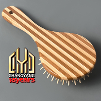 Brosse à cheveux démêlante en bois de bambou Stripe Fashion avec coussin, facile à nettoyer, non jetable, noire, vente en gros, personnalisable