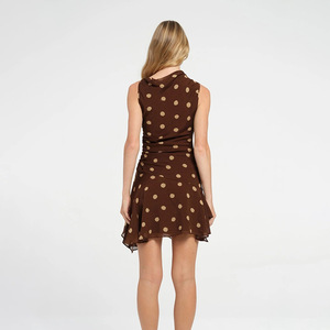 Vestido Mini con Cuello Redondo y Estampado de Puntos, Cintura Ajustada, Poliéster, Informal, para Uso Diario, Vestido de Moda para Mujer FDL1254 - Product Image 4