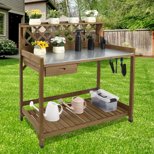 XOT040 panca per invasatura in legno marrone per decorazioni da giardino per esterni e cortile uso grazioso accessorio per la casa - Product Image 5