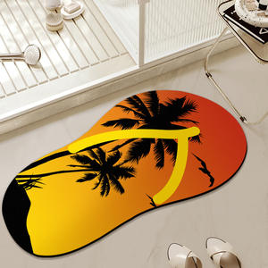 Alfombra absorbente antideslizante para baño, alfombra ovalada de fibra de poliéster con diseño de plantas bohemias para puerta de inodoro y dormitorio - Product Image 5