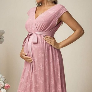 Elegante <span class=keywords><strong>rosa</strong></span> <span class=keywords><strong>de</strong></span> manga corta con estampado <span class=keywords><strong>de</strong></span> flores <span class=keywords><strong>vestido</strong></span> <span class=keywords><strong>de</strong></span> maternidad Casual <span class=keywords><strong>de</strong></span> gran tamaño con cuello en V Crossover vestidos <span class=keywords><strong>de</strong></span> maternidad mujeres embarazadas - Product Image 3