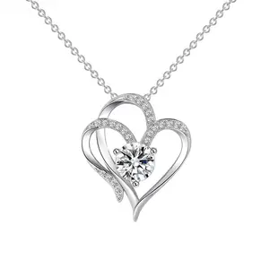 Romantic Women Lady Girlfriend Silver Gift Jewelry Sterling Silver Two Heart Twisted Choker Necklace