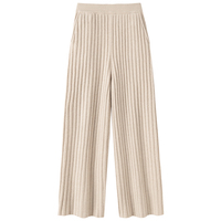 Ensemble tricoté pour femmes OEM ODM, pull à col en V, pantalon tricoté ample, 30% cachemire et 70% laine, design à rayures verticales