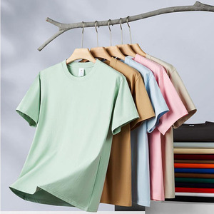 T-shirt à manches courtes en coton pur sur mesure, couleur unie, coupe ample, col rond, vêtements promotionnels pour jeunes, tailles SMLXLXXLXXXLXXXXL - Product Image 2