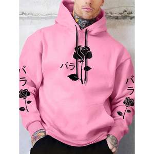 Sudadera con Capucha Floral Personalizada para Hombre, Sudadera de Algodón con Cordón, Manga Larga, Informal, con Bolsillo, Transpirable, Tejida - Product Image 1