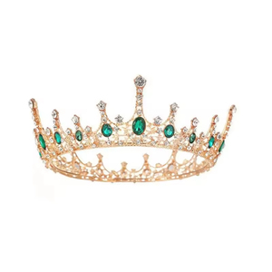 Corona de Reina Redonda de Cristal Verde Estilo Barroco Vintage, Tiara de Novia, Diadema, Accesorio para el Cabello para Vestidos de Fiesta - Product Image 1