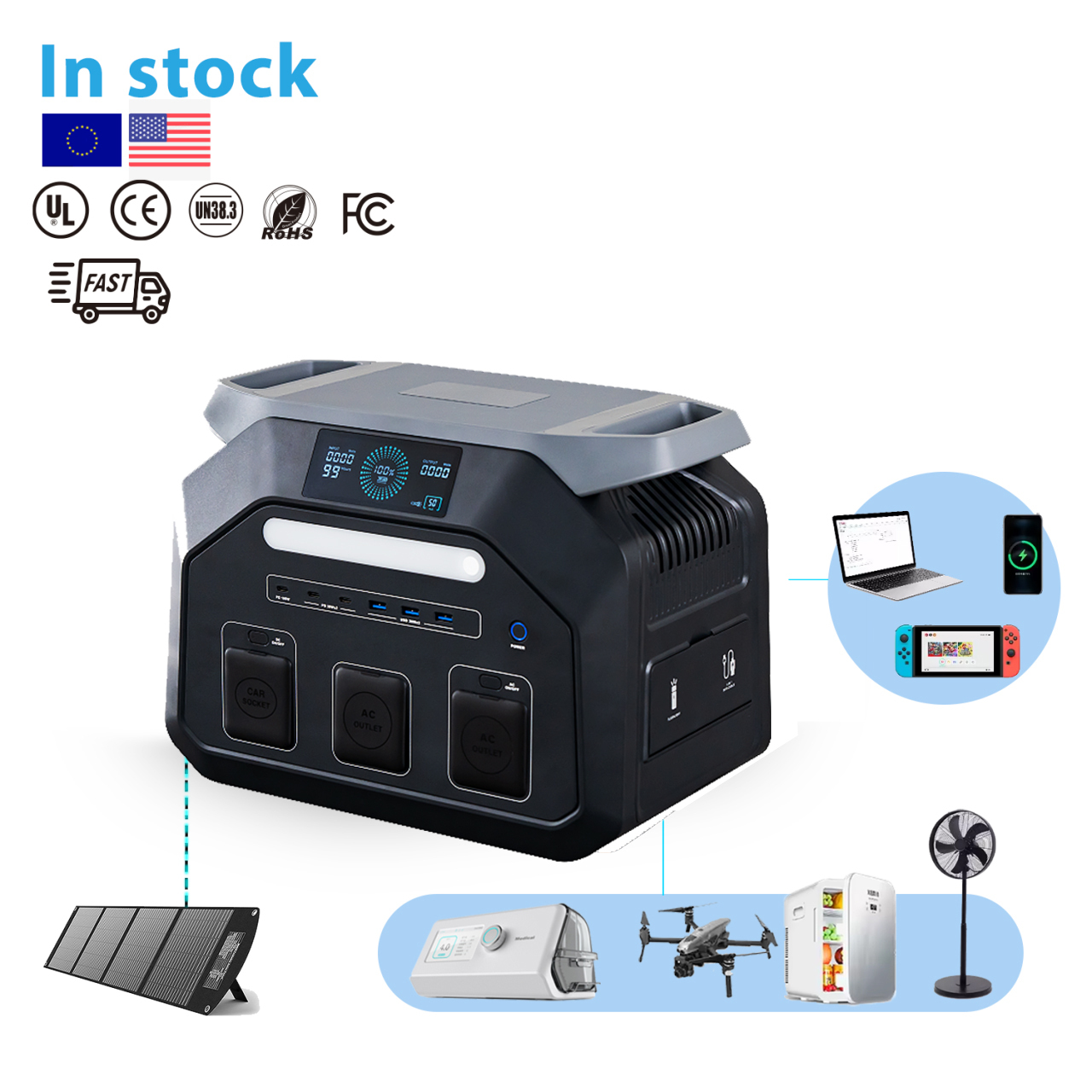 <strong>2026</strong> Hot Sale 1800W Portable Lithium <strong>Power</strong> <strong>Station</strong> <strong>2000W</strong> 3000W Outdoor Solar Generator Backup Emergency Energy Storage