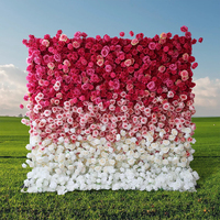 Panel Bunga Mawar Sutra Beludru Merah Putih Buatan untuk Dekorasi Pagi Hari 8ft X 8ft, Panel Dinding untuk Latar Foto Pernikahan