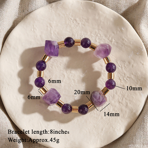 Bracelet tendance en perles d'améthyste naturelle, de quartz blanc et d'<span class=keywords><strong>hématite</strong></span> <span class=keywords><strong>dorée</strong></span> de formes variées, idéal pour les fêtes et les vacances - Product Image 4