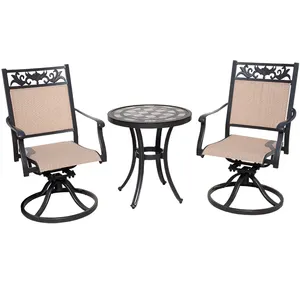 Outdoor Draaibare Rocker Patio Stoelen En Tafel Met Keramiek Tafelblad 3 Stuks Patio Bistro Set Met Mesh Stof