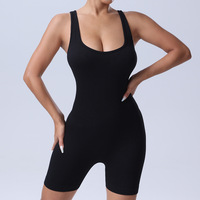 Combinaison de yoga côtelée sans coutures à dos croisé, effet ventre plat, une pièce, pour femme, tenue de sport et fitness