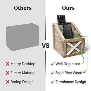 <b>Rustic</b> Vintage Wooden <b>Desk</b> Organizer Remotes Caddy Tabletop Desktop <b>Office</b> Supplies <b>Desk</b> Accessories Holder, 17 X 16.5cm - Product Image 6